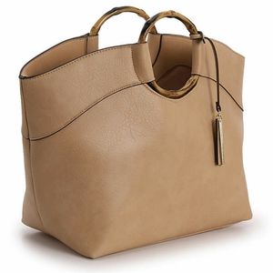 Faux Leather Satchel - Tan